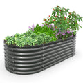 TRAMULL 8X4X2ft Galvanized Raised Garden Bed, Oval Above Ground Modular Metal Outdoor Planter Boxes(Quartz Grey)