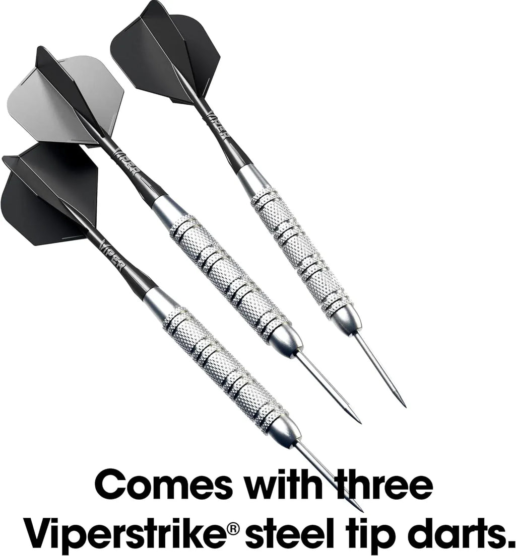 Viper League Pro Regulation Bristle Steel Tip Dartboard Starter Set with Staple-Free Bullseye, Radial Spider Wire, High-Grade Sisal with Rotating Number Ring, Chalk Cricket Scoreboard, Steel Tip Darts