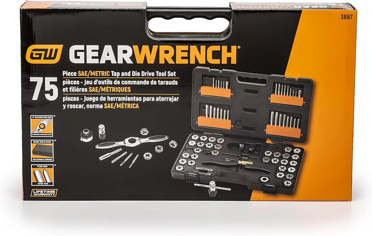 77 Piece SAE/Metric Ratcheting Tap and Die Set -3887
