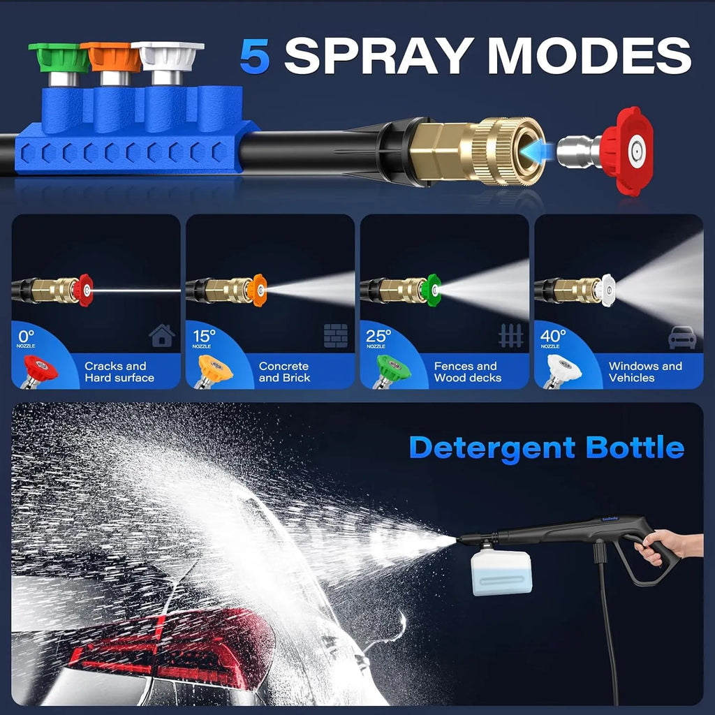 Pressure Washer, Power Washer with 4 Nozzles and Foam Cannon, High Pressure Cleaning Machine for Cars, Driveways, Fences, Patios, Home Cleaning