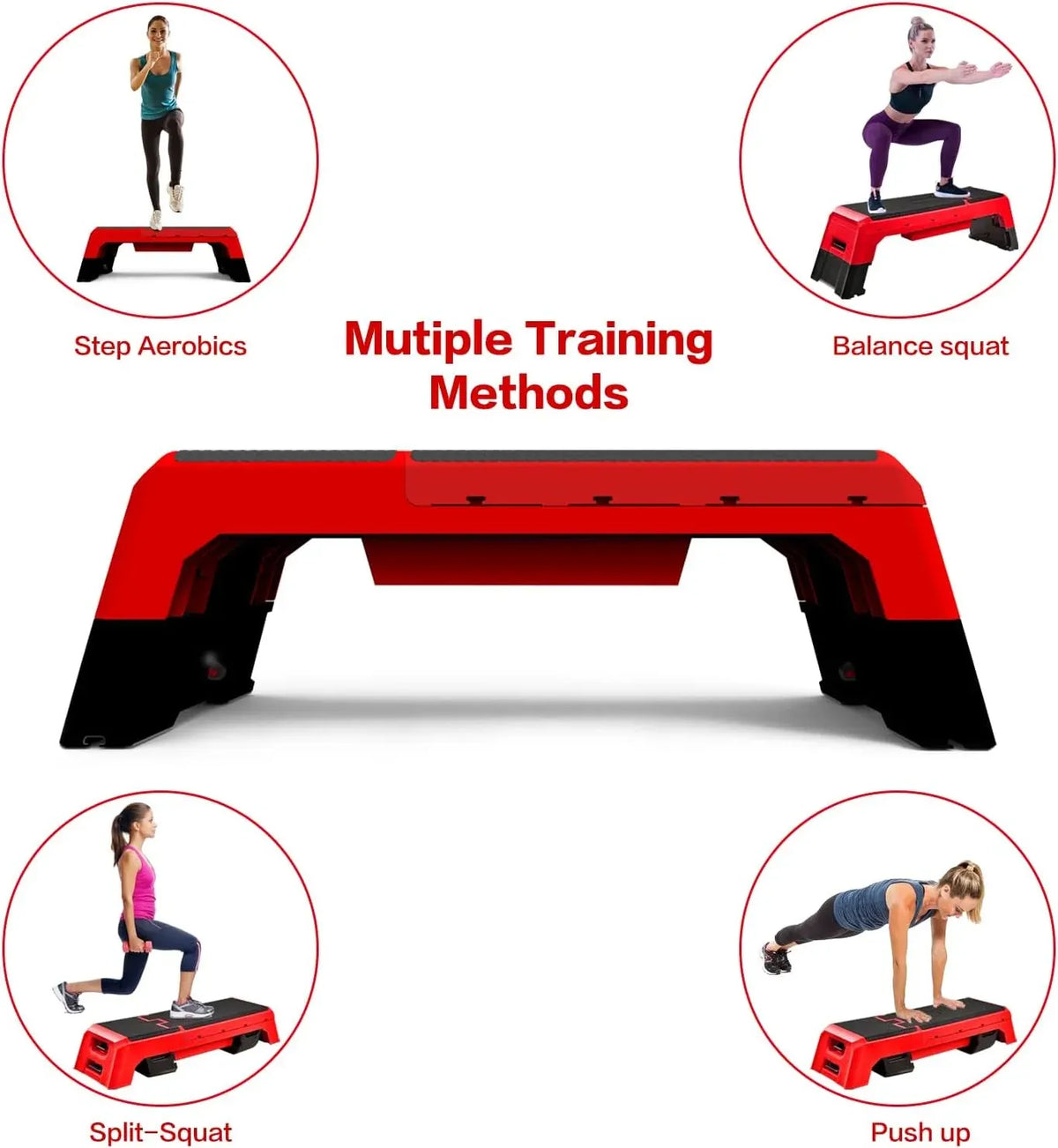 Multifunctional Step Platform Aerobic Deck Stepper with Resistance Bands Versatile Cardio Exercise Equipment Workout Fitness, Adjustable Weight Bench for Home Gym