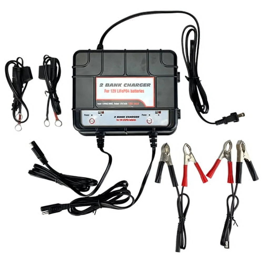 Banshee Lithium LiFePO4 2 BAY 12V 5A Float Charger for Boat Lawn Tractor Car Motorcycle