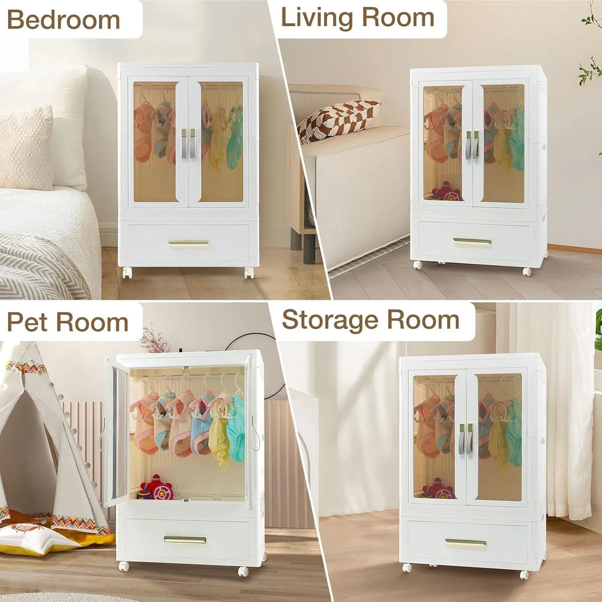Pet Wardrobe Closet - Stackable Storage Bins with Doors, Wheels, and Hanging Rods - Stackable Drawers - Dog Accessories, Toys, Clothes