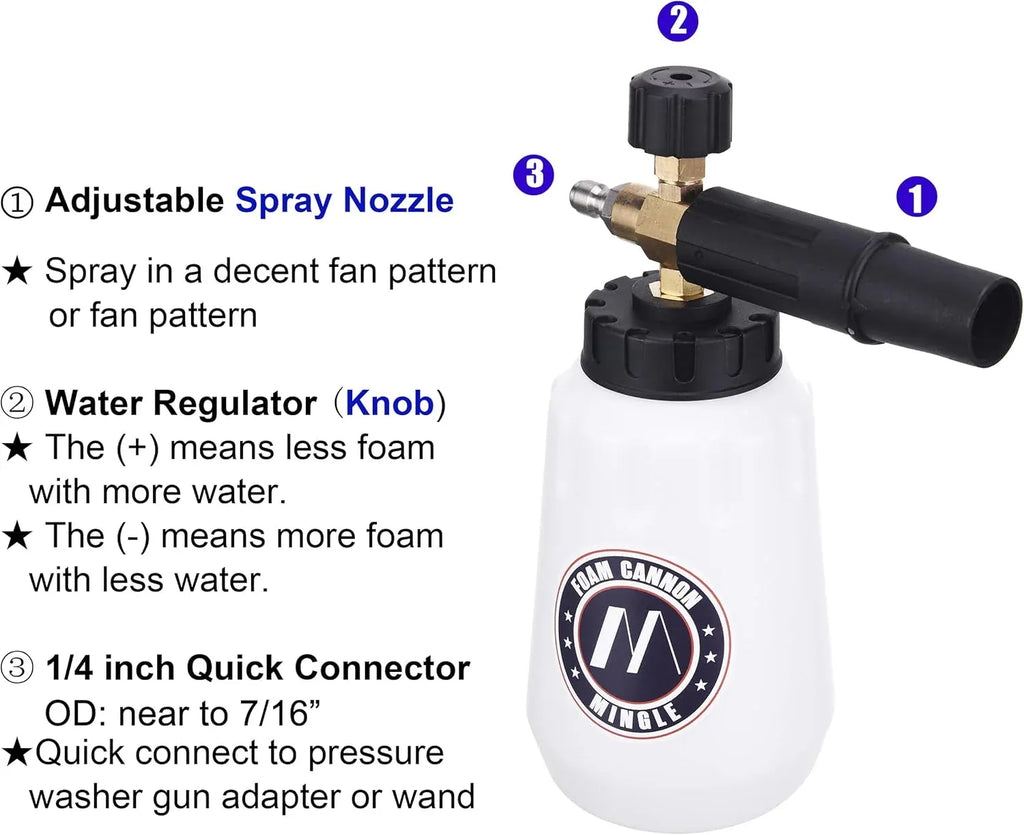 Foam Cannon, Compatible with Sun Joe SPX Series Pressure Washer, with 5 Nozzle Tips, 1/4 Inch Quick Connector