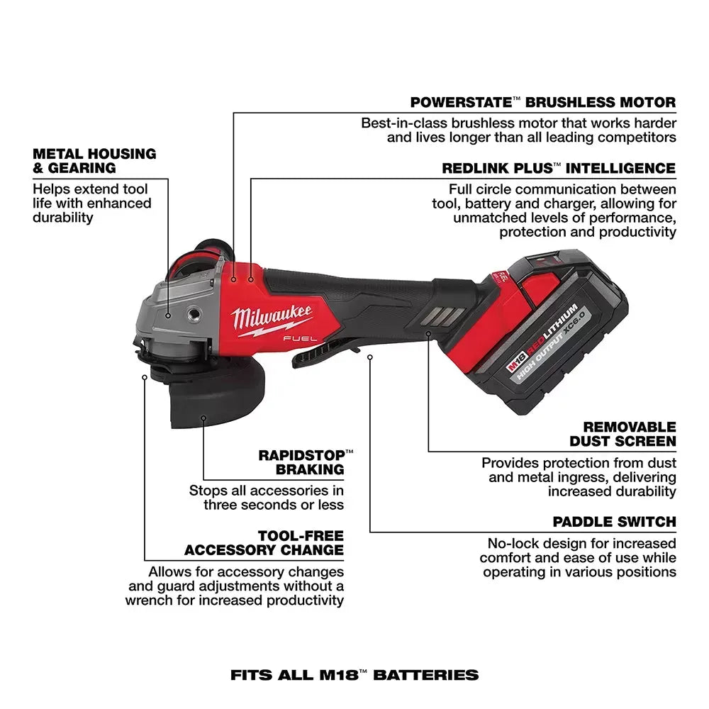 Milwaukee Pre-Sale 2880-22 M18 FUEL 18V 4-1/2 / 5 Grinder Paddle Switch No-Lock Kit