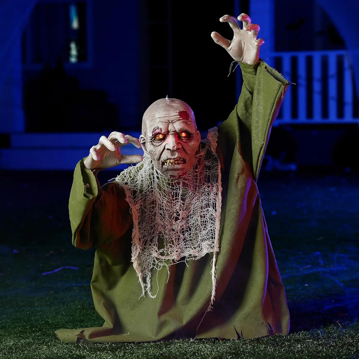 Halloween Outdoor Decoration Zombie Groundbreaker, Animatronics Zombie Props Halloween Outside Decor, Animated Groundbreaker with Sound & Glowing Eyes for Graveyard Lawn Yard Haunted House Decor