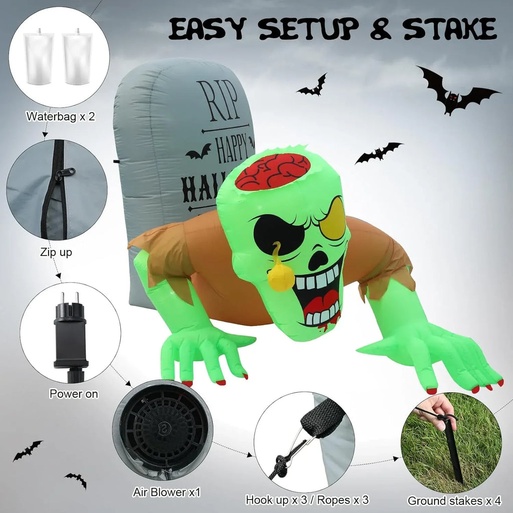 BLOOMWIN Halloween Inflatables Outdoor Decorations - 8Ft x 5Ft Scary Zombie & Tombstone Halloween Inflatable with Built-in LED Lights, Halloween Blow up Yard Decorations for Garden Patio Decor Indoor