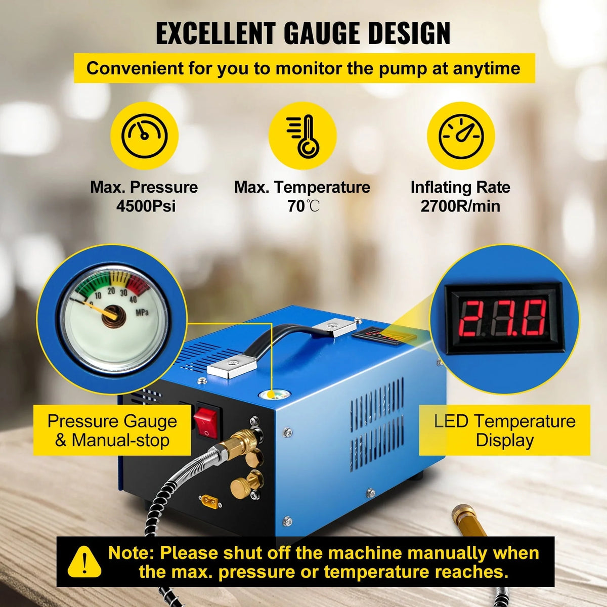 BENTISM PCP Air Compressor Scuba Compressor 4500PSI Manual-Stop 12V/110V w/Adapter
