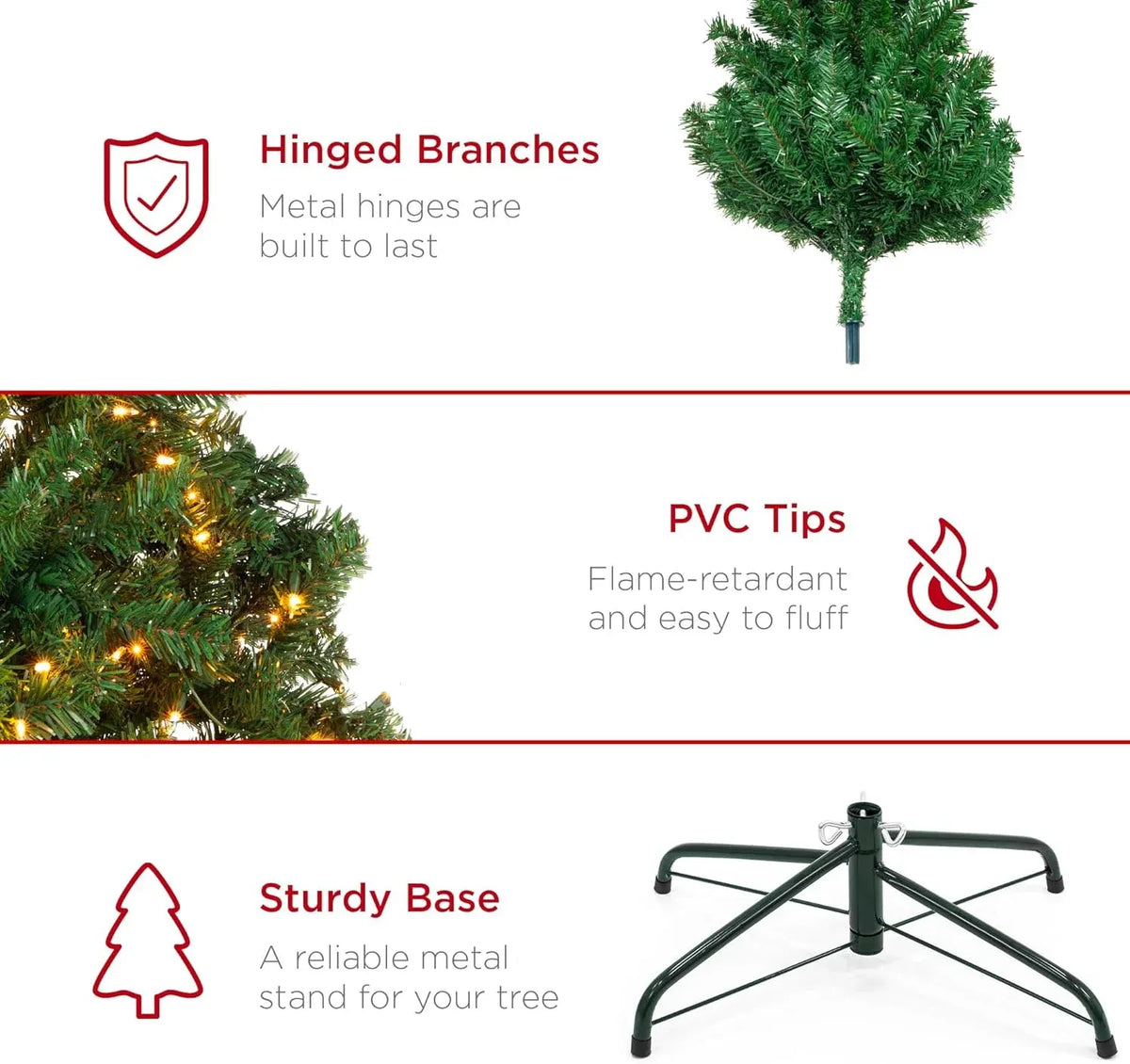 12ft Choice Products 4.5ft Pre-Lit Spruce Artificial Holiday Christmas Tree for Home, Office, Party Decoration w/ 200 Incandescent Lights, 763 Branch Tips, Easy Assembly, Metal Hinges & Foldable Base