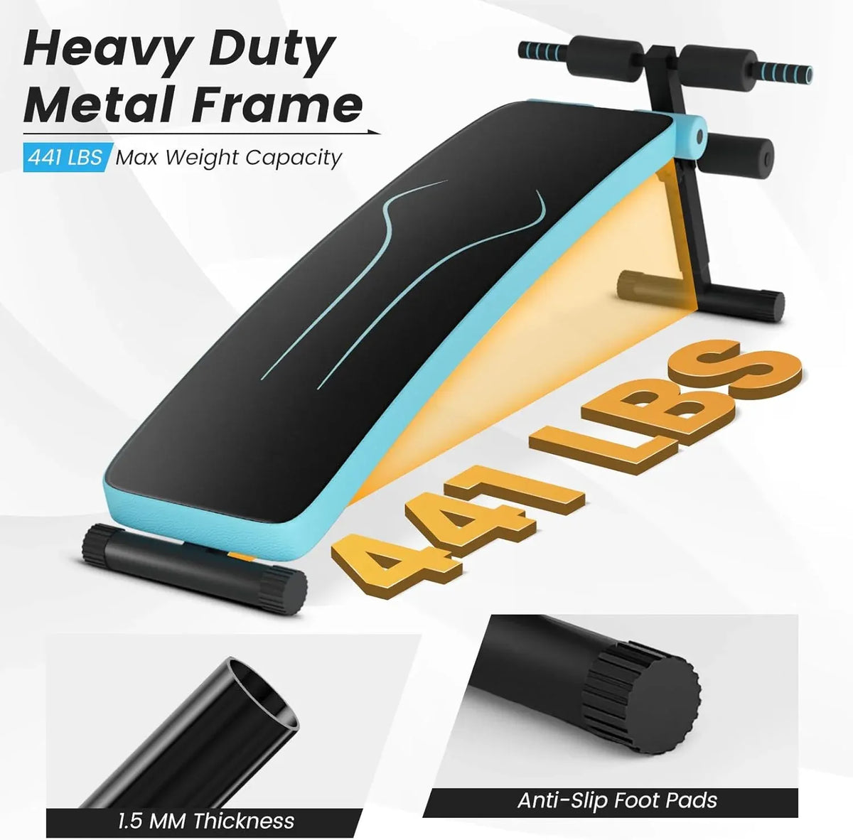Sit up Bench, Folding Adjustable Workout Bench for Ab Exercise, Curved Incline/Decline Slant Bench, Foldable Strength Training Weight Bench, Situps Abs Workout Equipment
