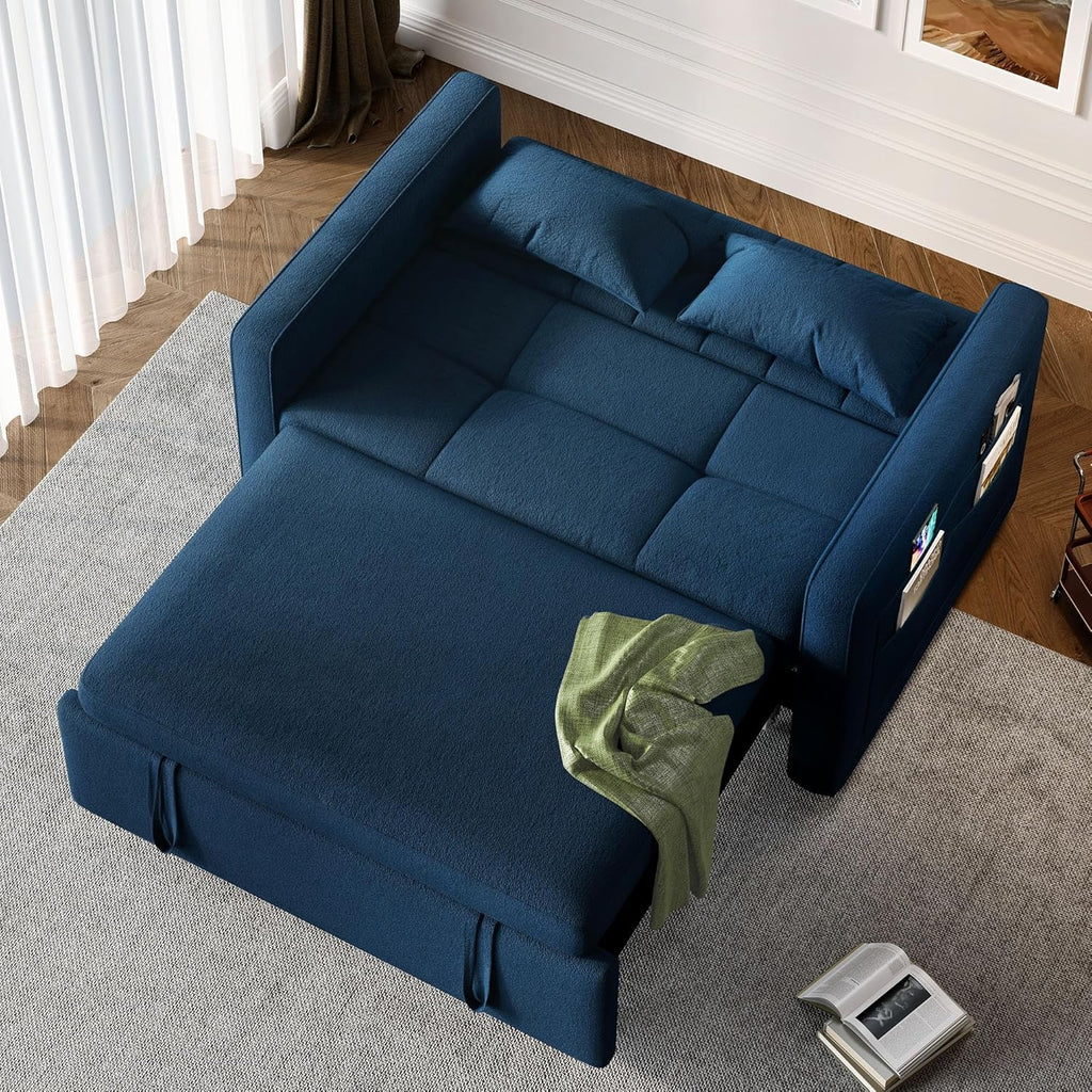 3-in-1 Convertible Sofa Bed, 55 Sleeper Sofa with Pull-Out Bed, Cat-Scratch-Proof Fabric Futon Couch with Adjustable Backrest and Side Pocket, Loveseat for Living Room Apartment, Grey