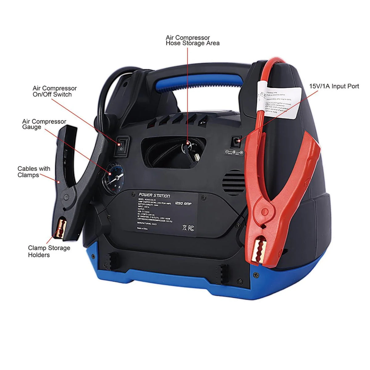 Rechargeable Jump Starter, 1800 Amp Battery Jump Starter with Air Compressor Car Tire Inflator