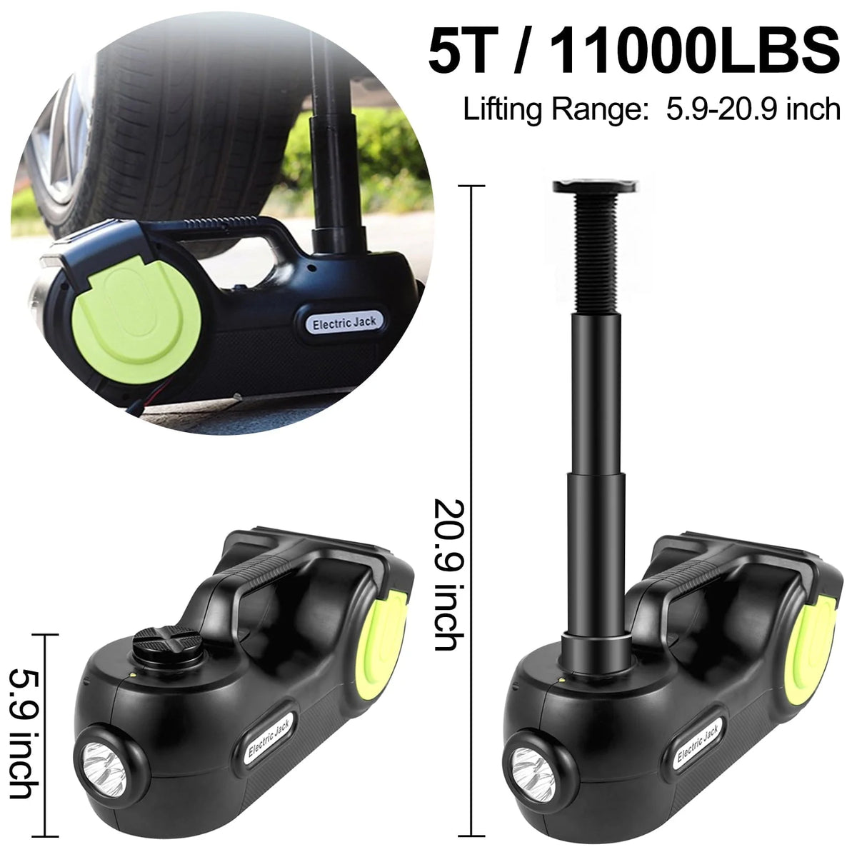 VEVOR Electric Car Jack 5ton Car Jack Hydraulic, Electric Floor Jack with Electric Impact Wrench, LED Light Hydraulic Jack Car Repair Tool, 155-530mm Lifting Range for SUV MPV Sedan Truck Repair