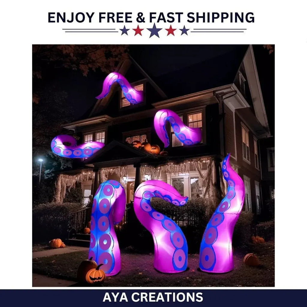Halloween Inflatable Octopus Tentacles LED 3pcs Window Roof Yard Decor