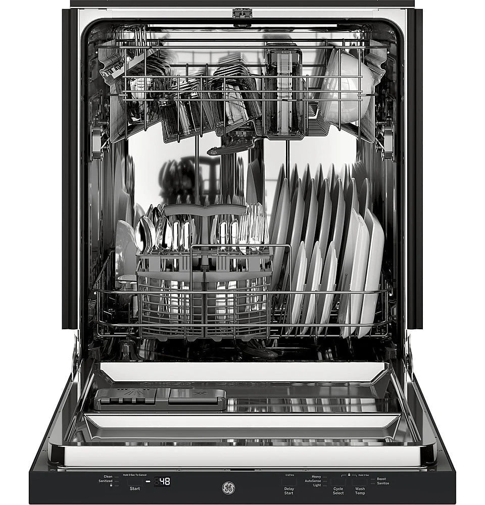 GE - 24 Top Control Built-In Dishwasher with Autosense Cycle, Piranha Food Disposer; 51 dBA - Black