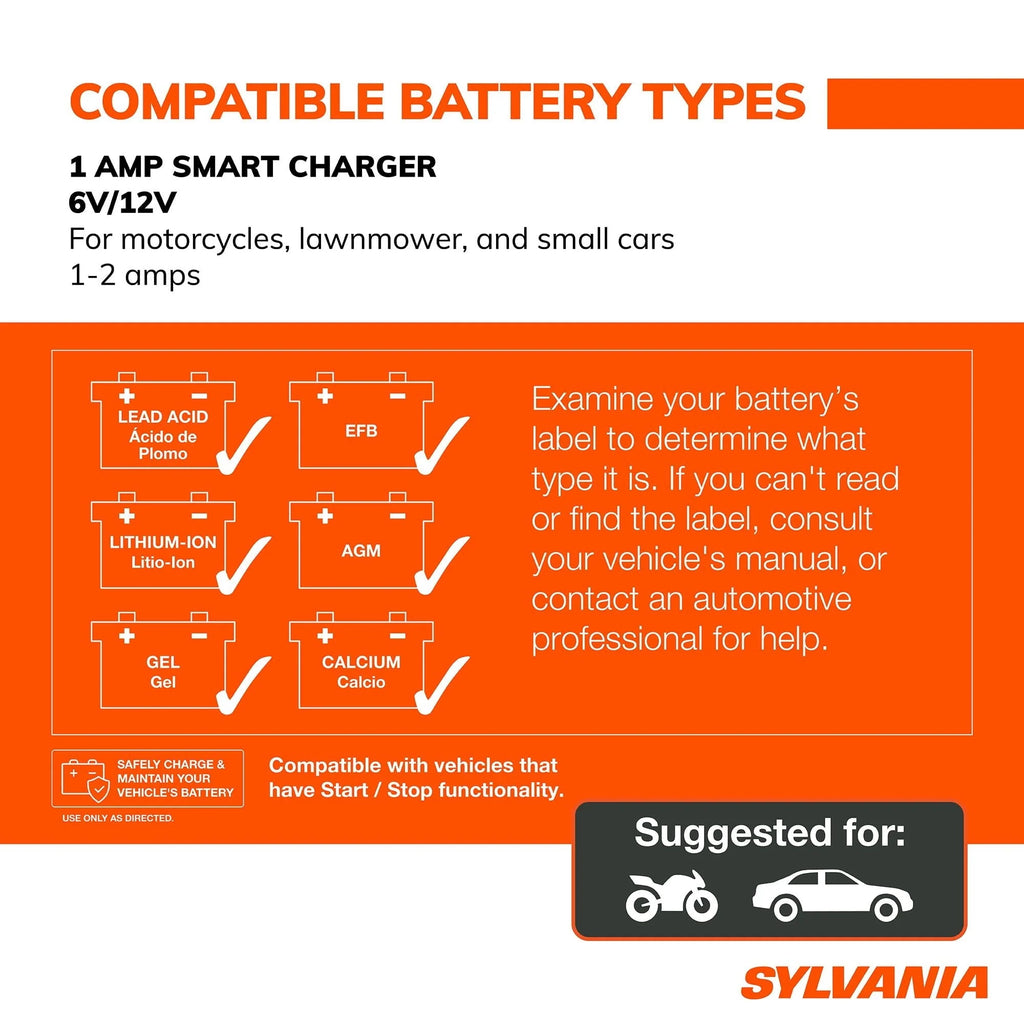 SYLVANIA - Smart Charger - Heavy-Duty, Portable Car Battery Charger - Make Charging Your Car Battery Easy - Use as Battery Maintainer & Charger - 12V or 24V Voltage Output - 8 AMP