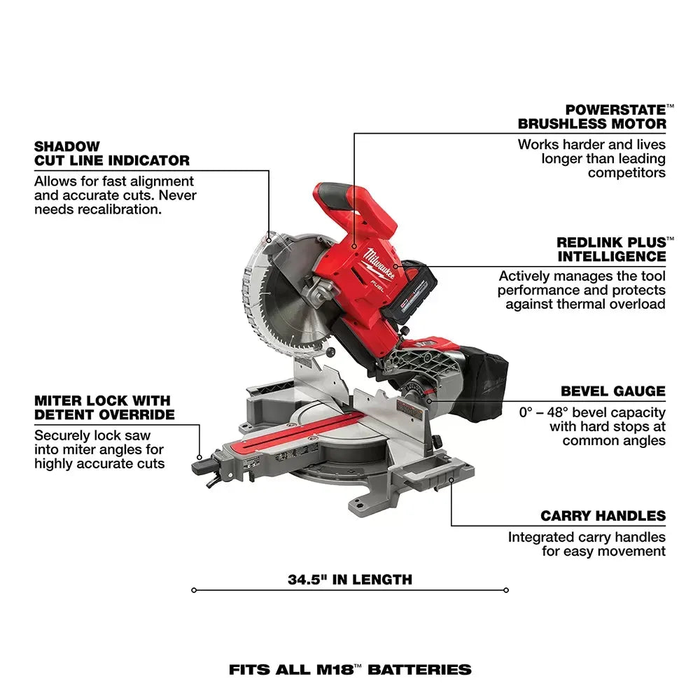 Milwaukee 2734-21 M18 FUEL 18V 10 Dual Bevel Sliding Compound Miter Saw Kit