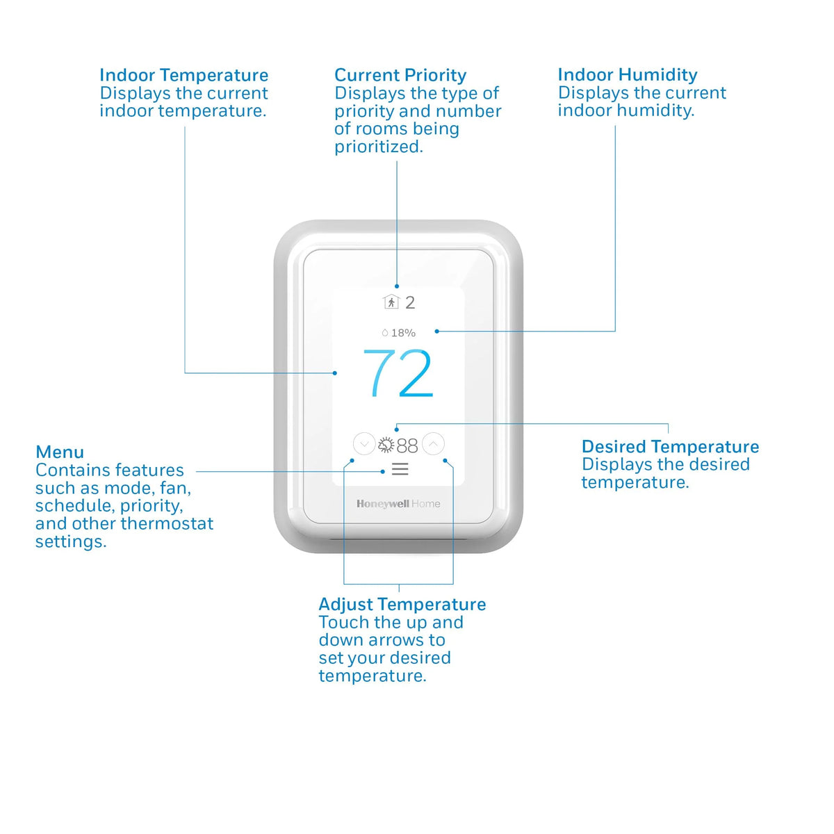 Honeywell Home T9 WiFi Smart Thermostat, Smart Room Sensor Ready, Touchscreen Display, Alexa and Google Assist White
