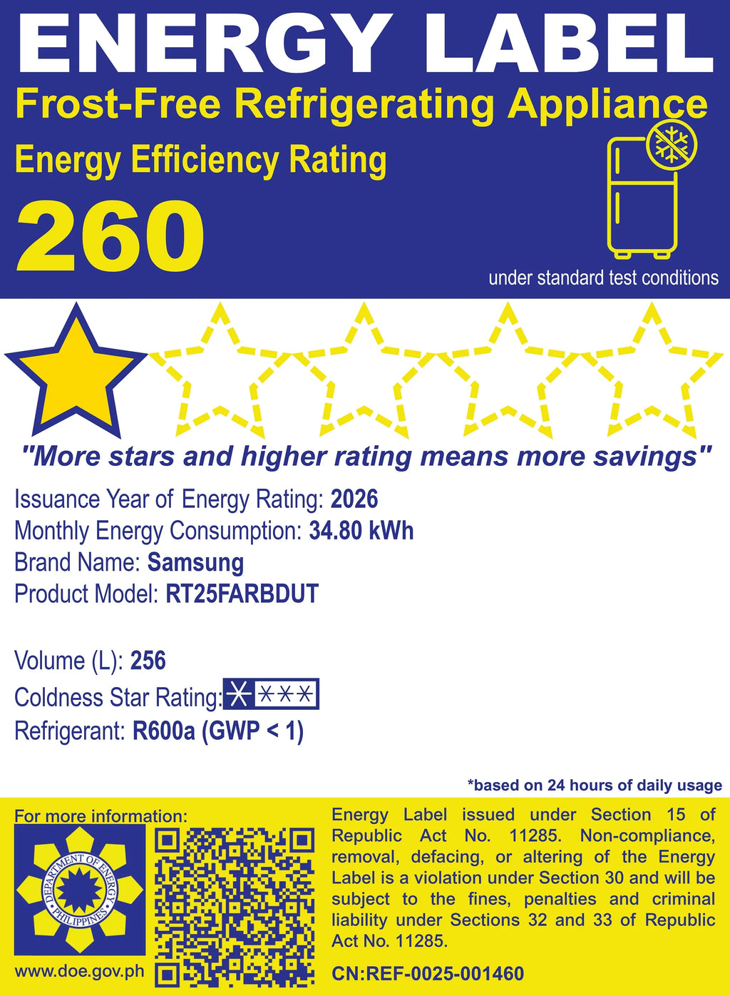 9.0 Cu. Ft. Refrigerator Frost-Free Inverter
