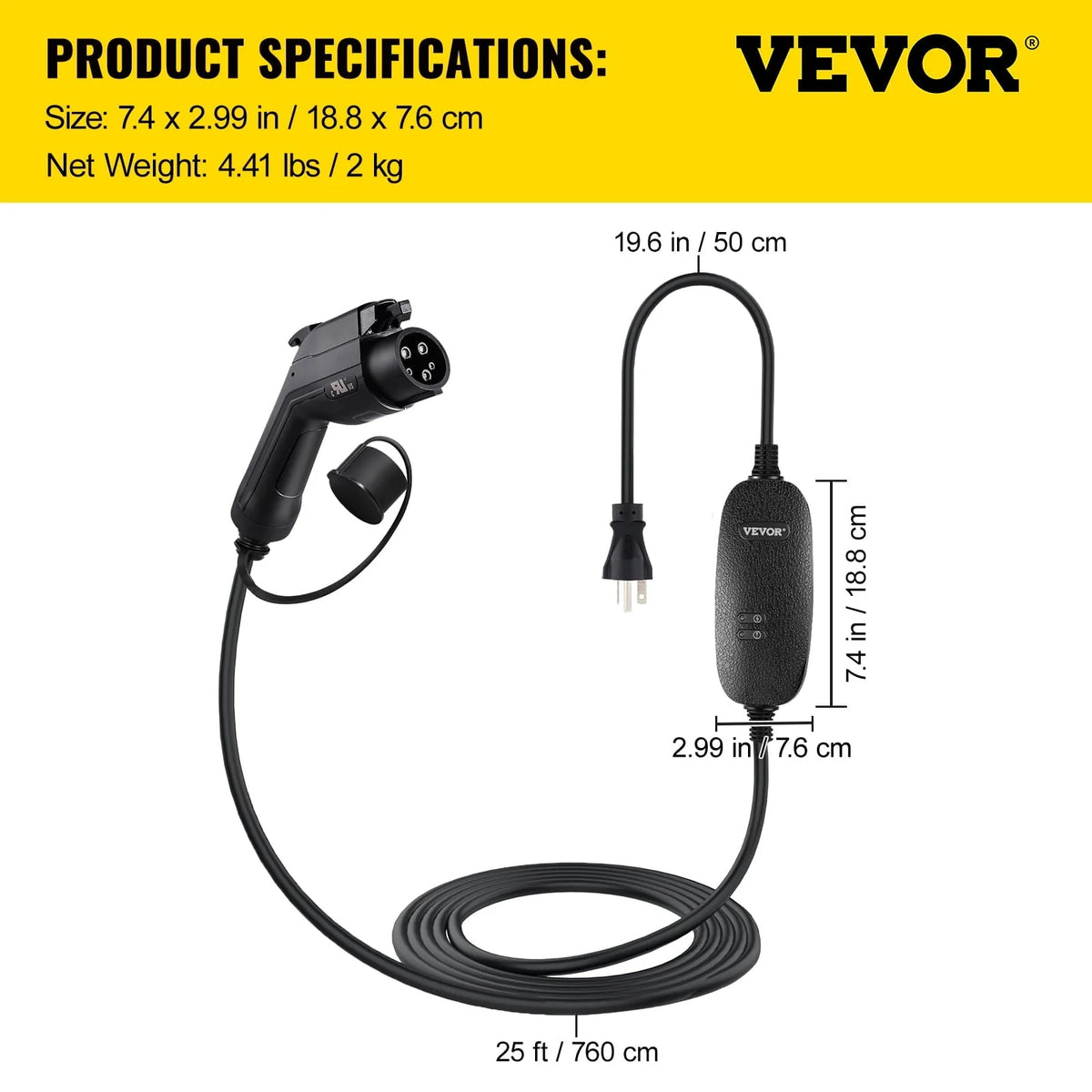VEVOR Level 2 EV Charger, 16 Amp 110V-240V 3.84 kW, Portable Electric Vehicle Charger with 25 ft Charging Cable NEMA 6-20 Plug, SAE J1772 Standard Plug-in Home EV Charging Station for Electric Cars