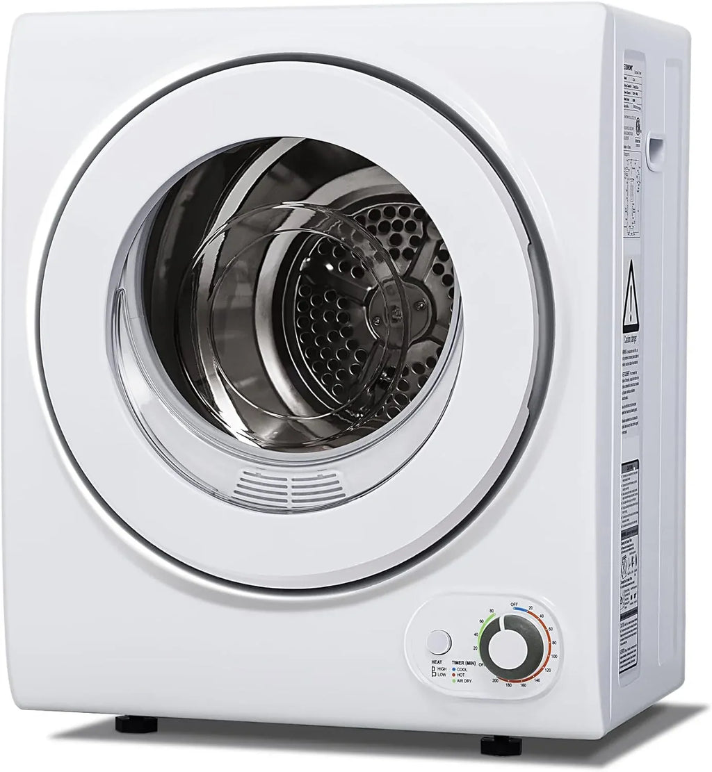 Euhomy Compact Laundry Dryer, 3.5 cu ft Front Load Stainless Steel Clothes Dryers With Exhaust Pipe, 1500W, LCD Control Panel Four-Function Portable Dryer For Apartments, Home, Dorm, White