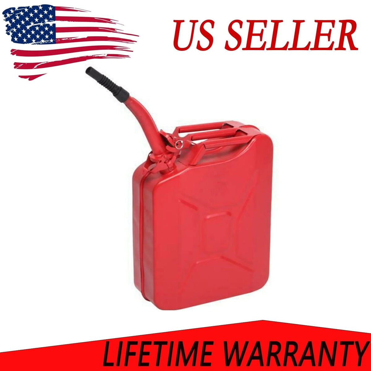 Clearance 5 Gallon 20 Liter Authentic Jerry Can with Quick Flow Rate, Leakproof Bayonet Closure and Spout, and Rust-Resistant Lining, Red