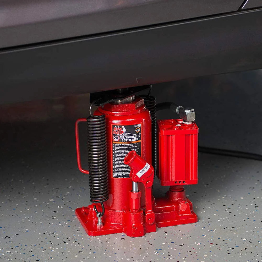 Torin Jacks 20 Ton Pneumatic Air Hydraulic Bottle Jack with Manual Hand Pump, Red，TA92006