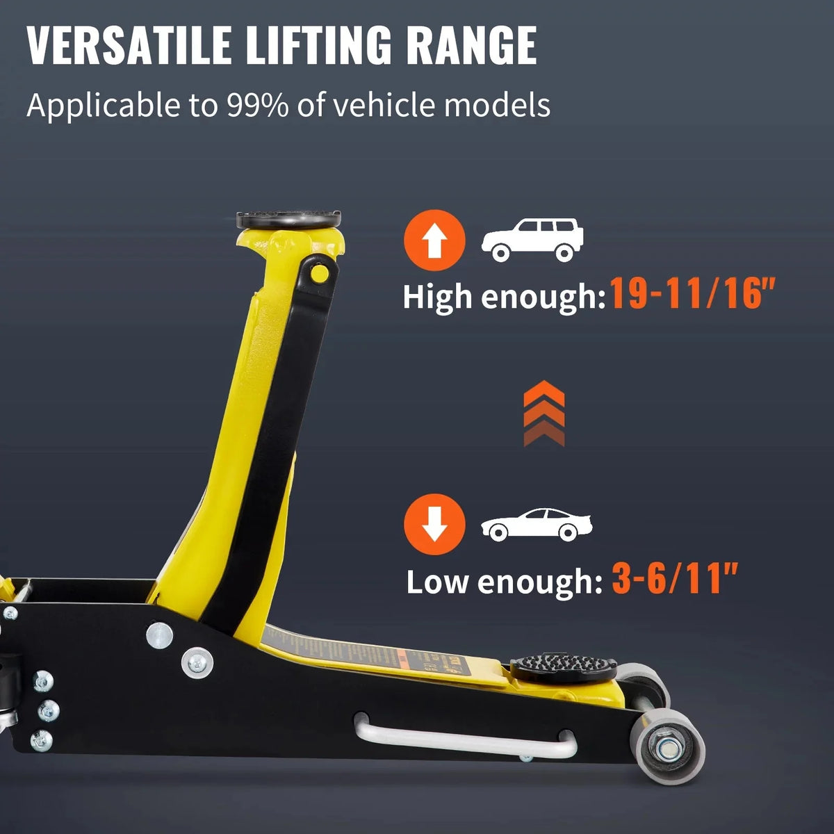 BENTISM Low Profile Floor Jack 3 Ton (6600 lbs), Aluminum and Steel Hydraulic Racing Floor Jack, Dual Piston Quick Lift Pump, 19-11/16-3-6/11 Height Lifting Range, Yellow+Black