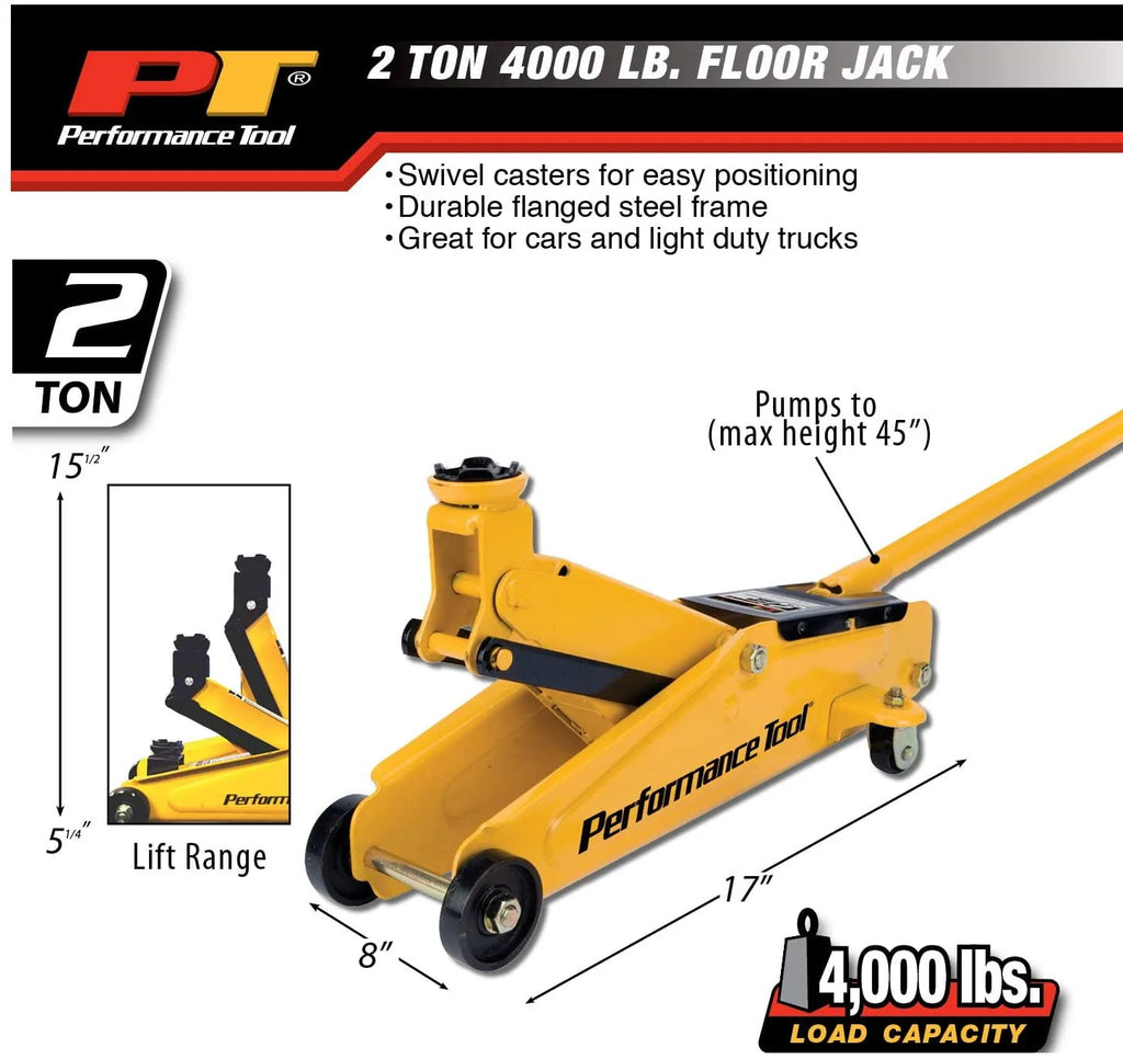 Performance Tool W1614 4000 Pound Floor Jack w/15 Inch Lift