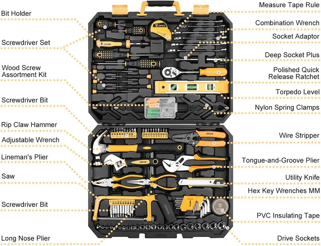 228 Piece Socket Wrench Auto Repair Tool Combination Package Mixed Tool Set Hand Tool Kit with Plastic Toolbox Storage Case