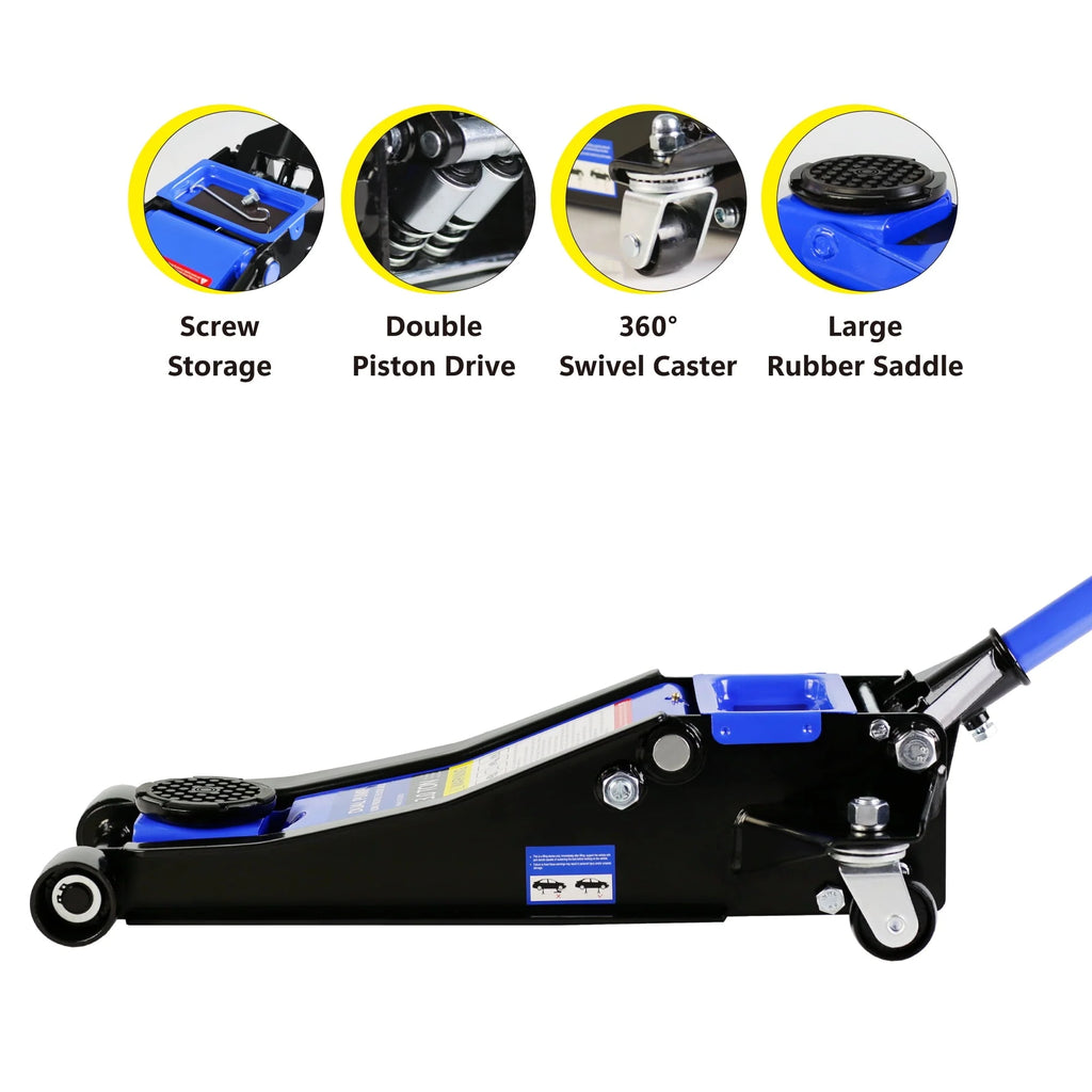 DSstyles 3 Ton Hydraulic Floor Jack Dual Pump 6600 Lb Capacity Lifting Range 3.3-18.5 Low Profile Service Jack for Quickly Car Lift