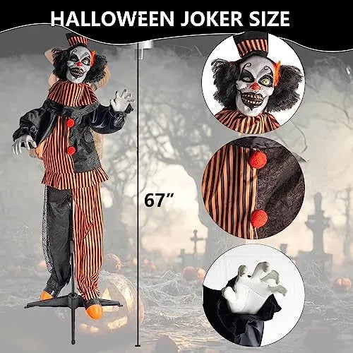 Halloween Outdoor Standing Clown Decorations, Life Size Animatronic Scary The