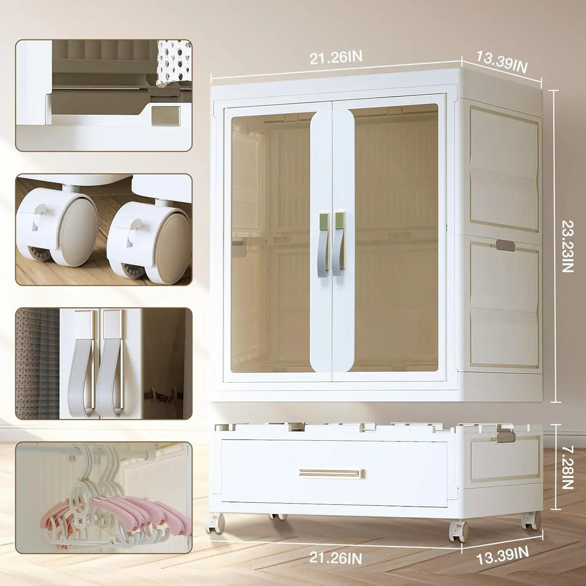 Pet Wardrobe Closet - Stackable Storage Bins with Doors, Wheels, and Hanging Rods - Stackable Drawers - Dog Accessories, Toys, Clothes