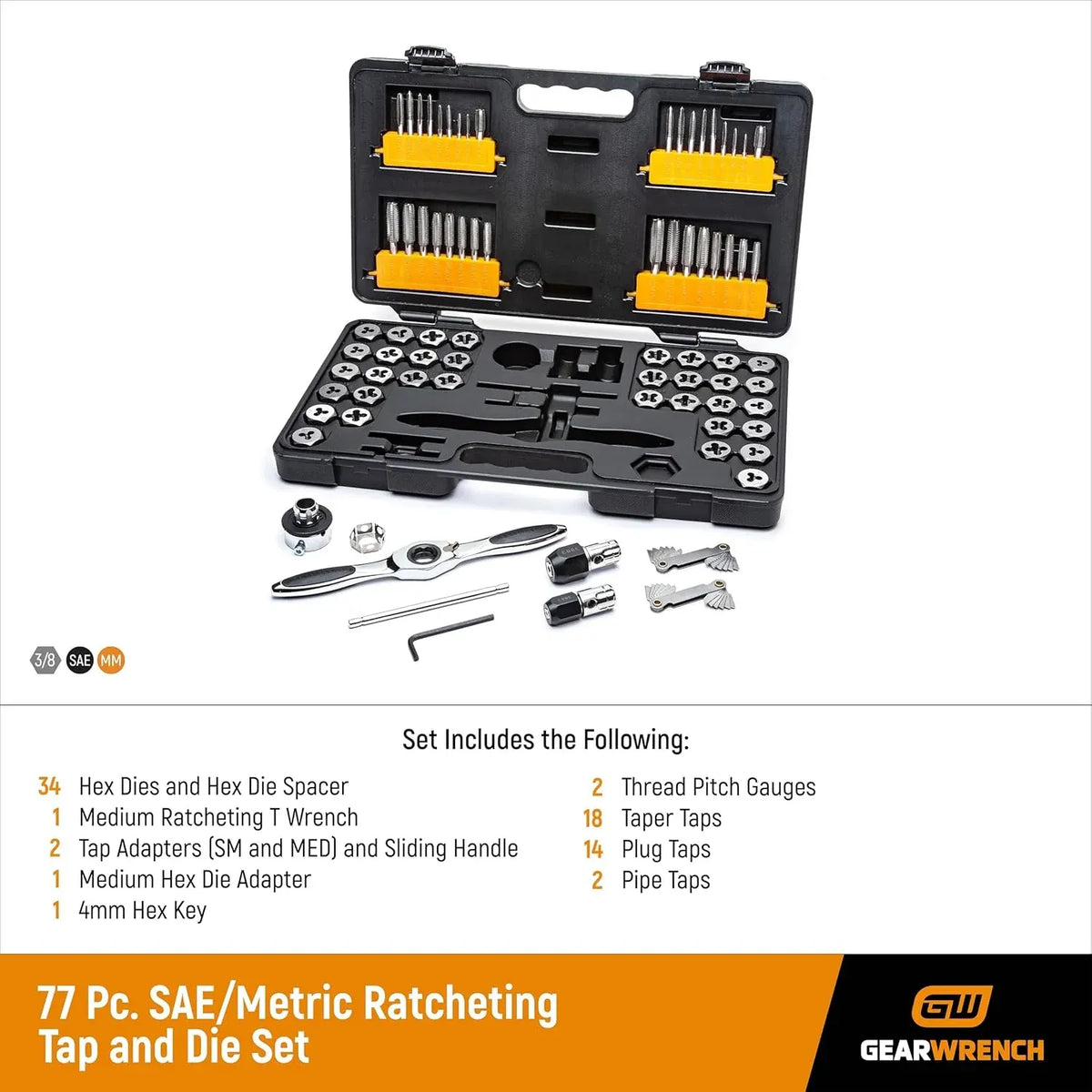 77 Piece SAE/Metric Ratcheting Tap and Die Set -3887