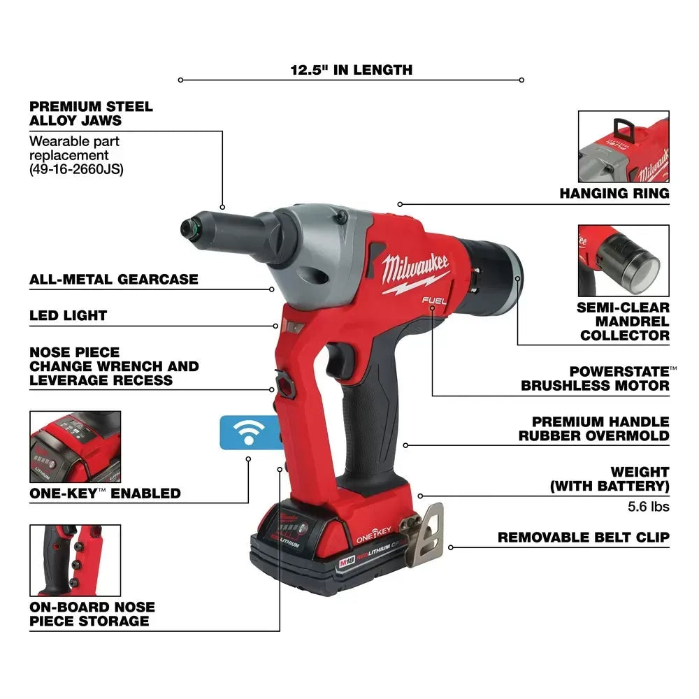 Milwaukee 2660-22CT M18 FUEL 18V 1/4 Li-Ion Blind Rivet Tool Kit w/ ONE-KEY