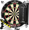 Viper League Pro Regulation Bristle Steel Tip Dartboard Starter Set with Staple-Free Bullseye, Radial Spider Wire, High-Grade Sisal with Rotating Number Ring, Chalk Cricket Scoreboard, Steel Tip Darts