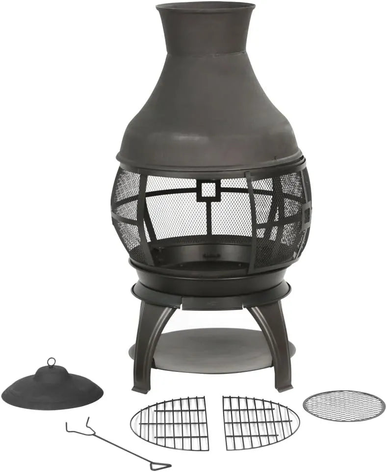 Wood Burning Fire Pits Chimenea Outdoor Fireplace Wooden Firepit, Brown-Black
