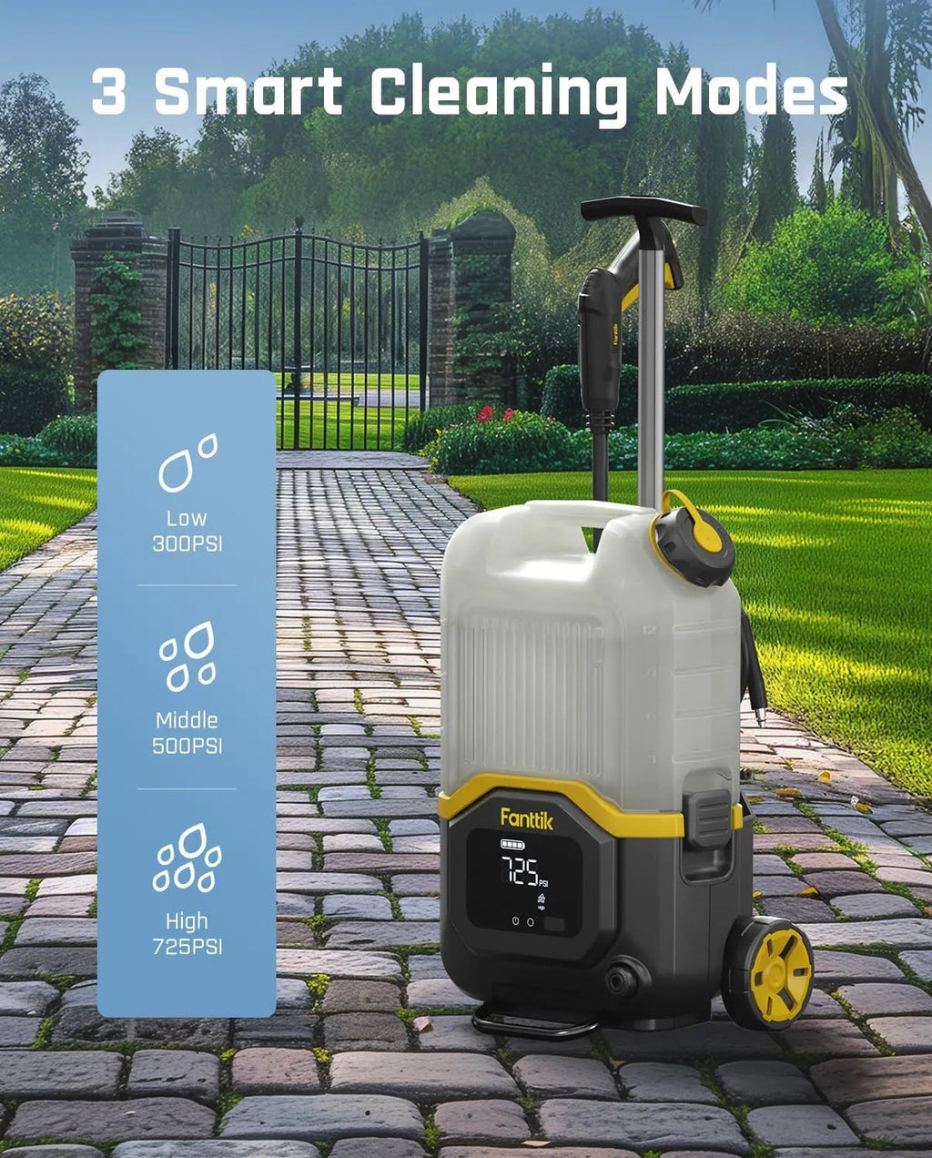 Fanttik NB8 Ultra Cordless Pressure Washer w/4.0 Gal Tank, Max 725PSI Electric Power Washer with 5-in-1 Nozzle, 20FT Hose, Adjustable Pressure, Power Cleaning for Car Washing, Patio