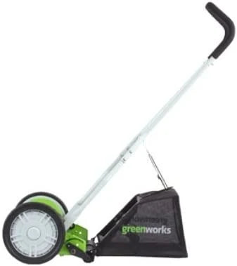 Greenworks 16-Inch Reel Lawn Mower with Grass Catcher 25052，Black/Green， 47D x 22W x 29.75H💝 Last Day For Clearance