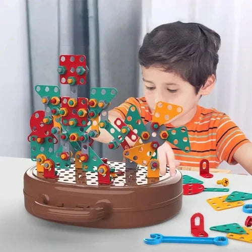 Montessori Building Set with Battery-Powered Screwdriver and 80+ Pieces, Ages 3+ for STEM