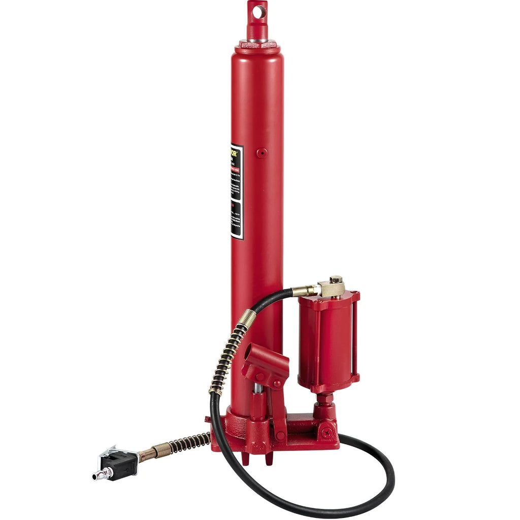 VEVOR Hydraulic / Pneumatic Long Ram Jack, 8 Tons/17363 lbs Capacity, with Single Piston Pump and Clevis Base, Manual Cherry Picker w/Handle, for Garage/Shop Cranes, Engine Lift Hoist, Red