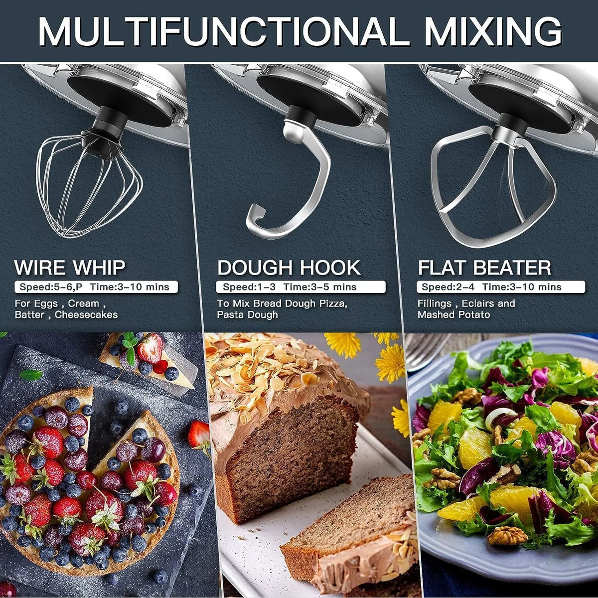 Kitchen Stand Mixer, 6.5Qt Household Stand Mixers, 660W 6+P Speed Tilt-Head Electric Dough Mixer, Food Mixers for Daily Use with Dough Hooks, Whisk, Beater