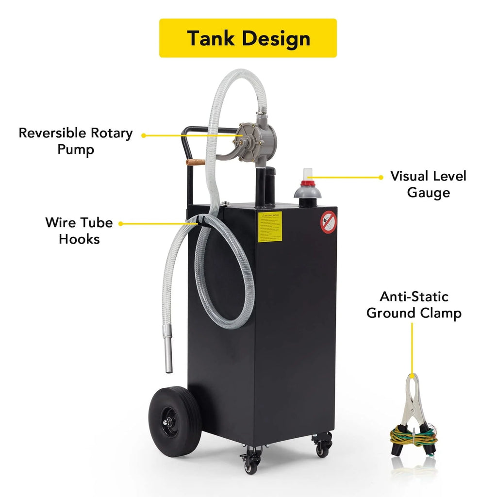 HA-EMORE 30 Gallon Portable Gas Caddy Fuel Storage Tank Gasoline Derv Fuel with 2 Wheels for Car,Boat, Motorcycle, Lawnmower, ATV