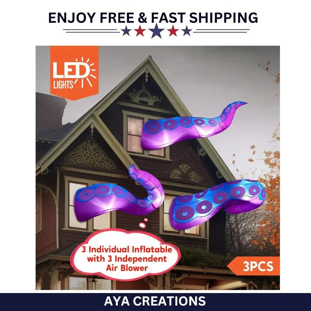 Halloween Inflatable Octopus Tentacles LED 3pcs Window Roof Yard Decor