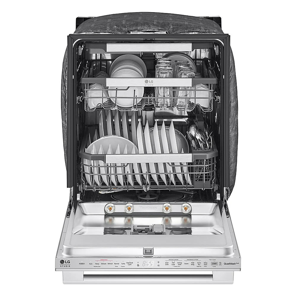 LG - STUDIO 24 Top Control Smart Built-In Stainless Steel Tub Dishwasher with 3rd Rack, QuadWash, True Steam and 40dBA - Stainless steel