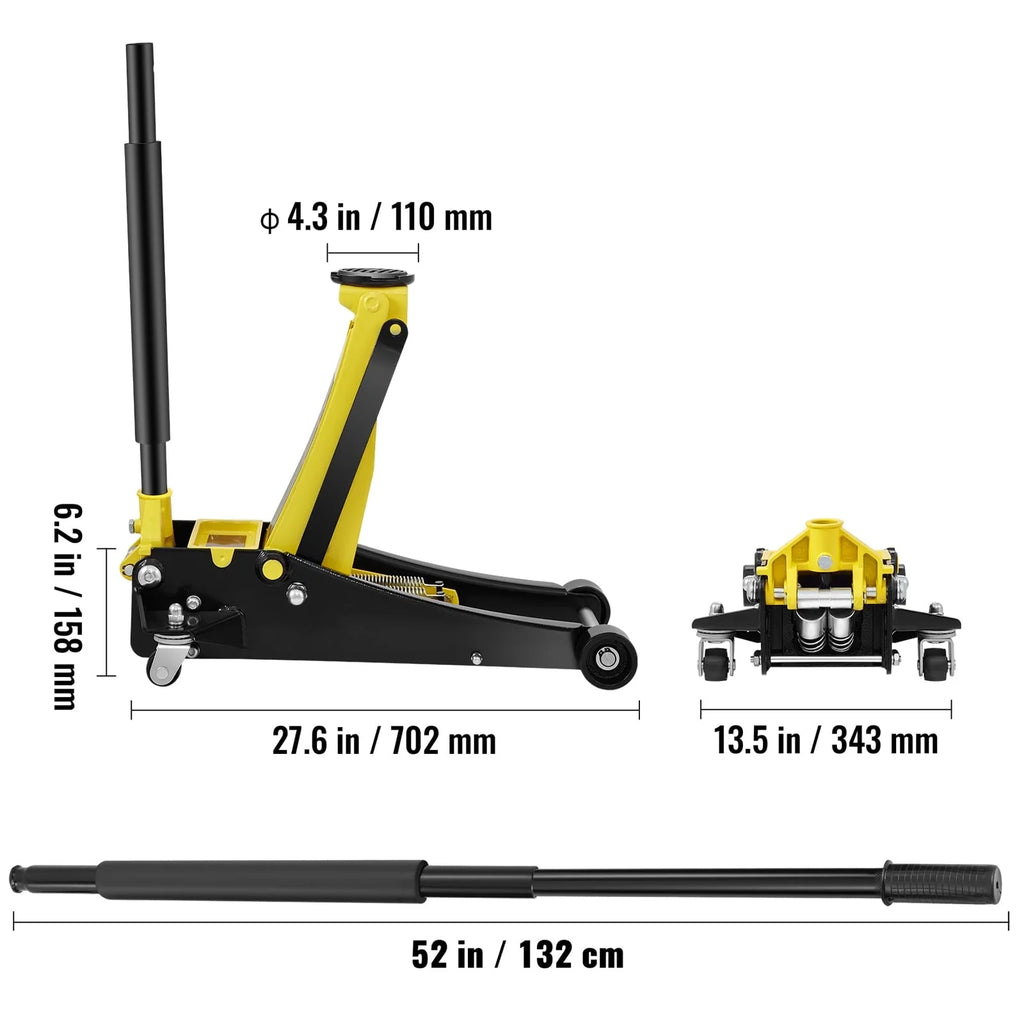 BENTISM Low Profile Floor Jack 3 Ton Heavy Duty Steel Dual Piston Rapid Pump