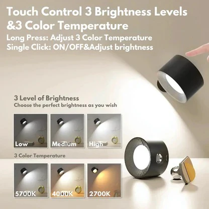 Magnetic Rechargeable Wall Light with 360 Degrees Rotation and Touch Controls, USB-C Charging