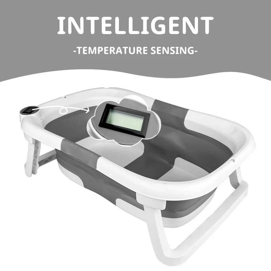 Newborn Bathing Tub with Temperature Alert and Soft Mat, Foldable  Design