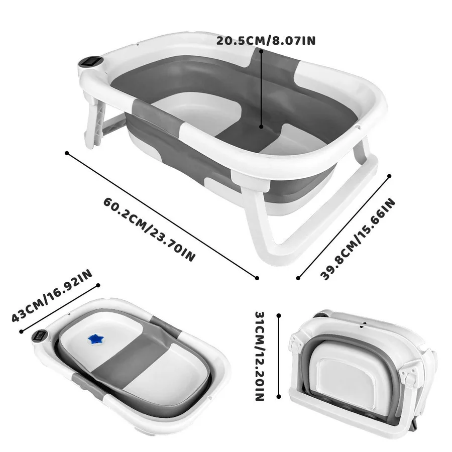 Newborn Bathing Tub with Temperature Alert and Soft Mat, Foldable  Design
