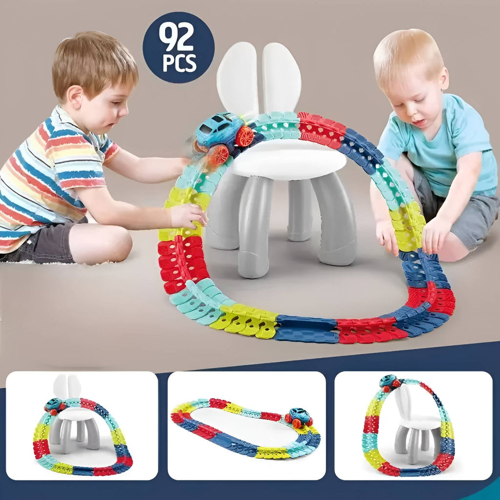 LED Race Track for Kids with Flexible Modular Track and Anti-Tip Car, USB Rechargeable